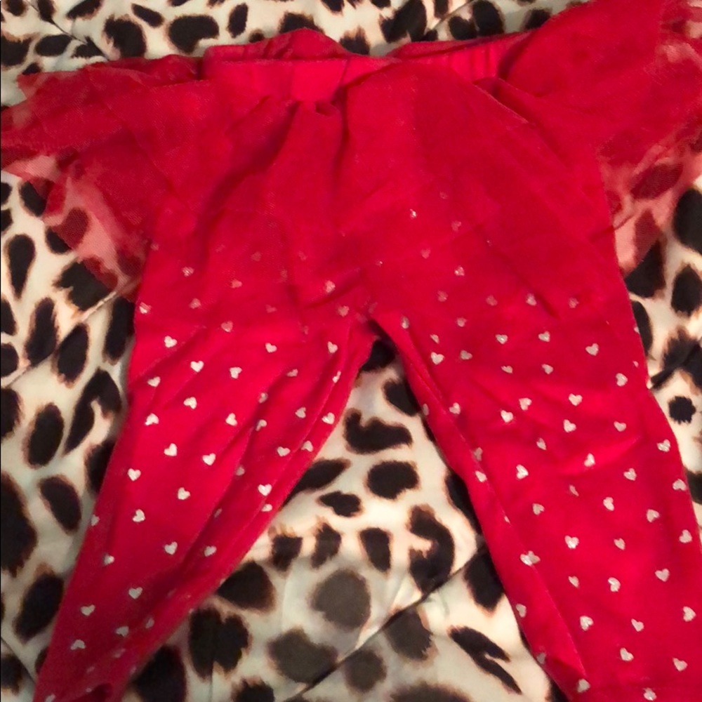 red long pants with silver hearts and tutu